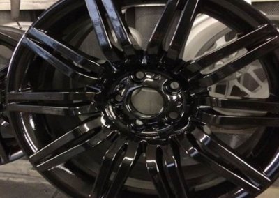 Alloy mag wheels painted in black by Tallaght Powder Coating