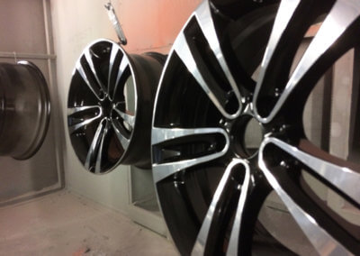 Polished mag wheels painted and coated by Tallaght Powder Coating Ltd.