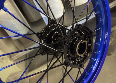 Motorcycle powder coated in black and blue at Tallaght Powder Coating Project Gallery