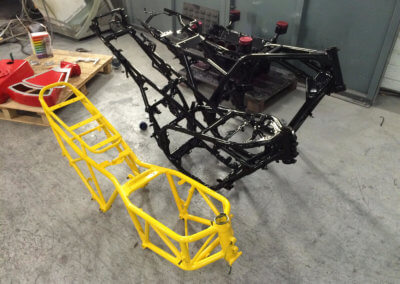 Big bike body painted in yellow and black by Tallaght Powder Coating