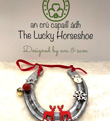 Silver Powder-coated Horseshoe Christmas Ornament With Reindeer, Snowflakes, and Bells Decoration